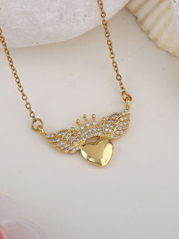 Estele - Crown Heart Pendant|Gehena Gold Plated Lightweight Jewelry for Women's Daily Use