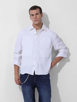 The Indian Garage Co - Men White Relaxed Fit Solid Cutaway Collar Neck Street Wear Shirt