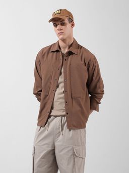 The Indian Garage Co - Men Brown Relaxed Fit Solid Cutaway Collar Neck Street Wear Shirt