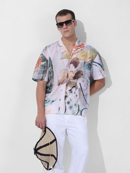 The Indian Garage Co - Men Multi-Color Relaxed Fit Printed Cuban Collar Neck Resort Wear Shirt