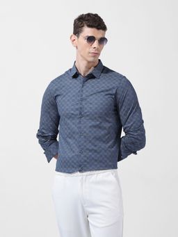 The Indian Garage Co - Men Blue Slim Fit Printed Cutaway Collar Neck Party Wear Shirt