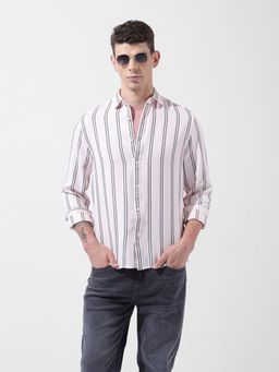The Indian Garage Co - Men Pink Regular Fit Vertical Striped Cutaway Collar Neck Casual Shirt