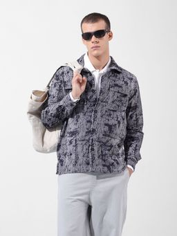 The Indian Garage Co - Men Grey Regular Fit Abstract Printed Collar Neck Street Wear Overshirt