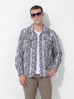 The Indian Garage Co - Men White Regular Fit Abstract Printed Collar Neck Street Wear Overshirt