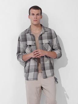 The Indian Garage Co - Men Brown Regular Fit Checked Cutaway Collar Neck Casual Overshirt