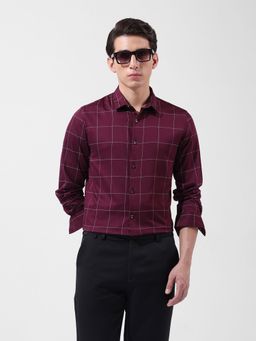 The Indian Garage Co - Men Maroon Slim Fit Checked Cutaway Collar Neck Party Wear Shirt