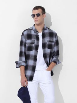 The Indian Garage Co - Men Grey Slim Fit Checked Cutaway Collar Neck Casual Shirt