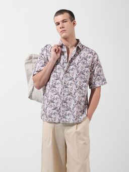 The Indian Garage Co - Men Pink Relaxed Fit Solid Cutaway Collar Neck Resort Wear Shirt