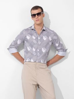 The Indian Garage Co - Men White Slim Fit Printed Cutaway Collar Neck Party Wear Shirt