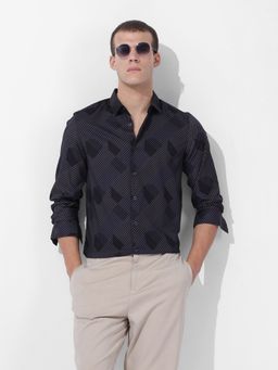 The Indian Garage Co - Men Black Slim Fit Printed Cutaway Collar Neck Party Wear Shirt