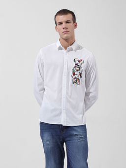 The Indian Garage Co - Men White Regular Fit Embroidered Cutaway Collar Neck Street Wear Shirt