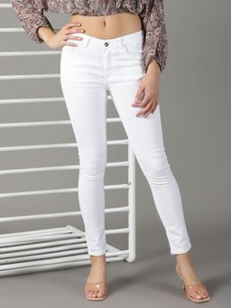 SHOWOFF - Women's Stretchable Clean Look White Regular Fit Jeans