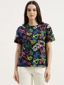 United Colors of Benetton - Black Round Neck Graffiti Print T-Shirt