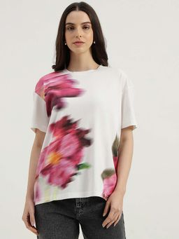 United Colors of Benetton - White Round Neck Floral T-Shirt