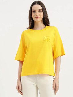 United Colors of Benetton - Yellow Round Neck Solid T-Shirt
