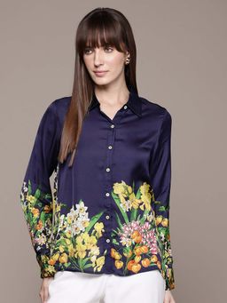 Label Ritu Kumar - Navy Blue Delanie Collar Neck Shirt