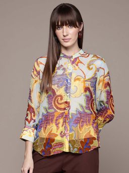 Label Ritu Kumar - Multi-Color Francis Mandarin Collar Neck Shirt with Inner