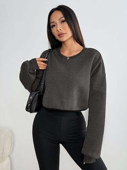 Outzidr - Grey Full Sleeve Crew Neck Sweatshirt