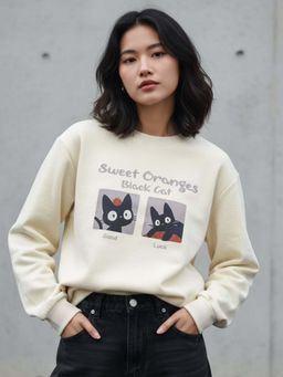 Outzidr - Cream Graphic Printed Sweatshirt