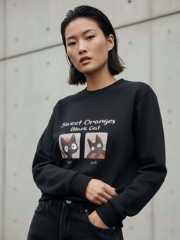 Outzidr - Black Graphic Printed Sweatshirt