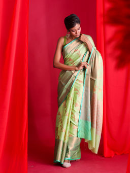 Beatitude - Green Woven Banarasi Saree with Unstitched Blouse