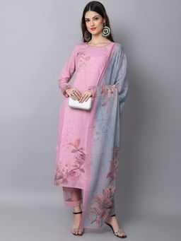 Stylee LIFESTYLE - Pink Cotton Digital Printed Dress Material (Set of 3)