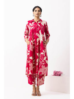 The Indian Cause - Crimson Pink Block Printed Victoria Kurta with Pant (Set of 2)
