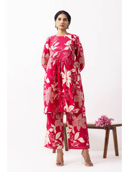 The Indian Cause - Crimson Pink Block Printed Aadhira Kurta with Palazzo (Set of 2)
