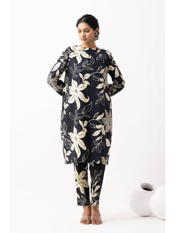 The Indian Cause - Black Block Printed Maya Anarkali Kurta with Pant (Set of 2)