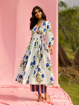 Gulaal - Phagun Blue Poppy Angrakha Kurta with Palazzo (Set of 2)