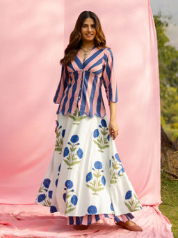 Gulaal - Brij Multi-Color Poppy And Stripe Shirt with Lehenga (Set of 2)