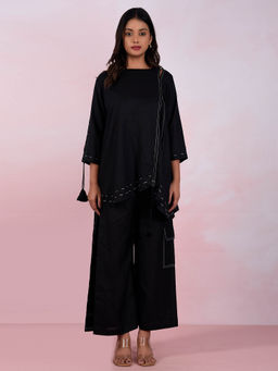 The House of Hemp - Women Latest Stylish Neck Hemp And Lyocell Black Co-Ord (Set of 2)