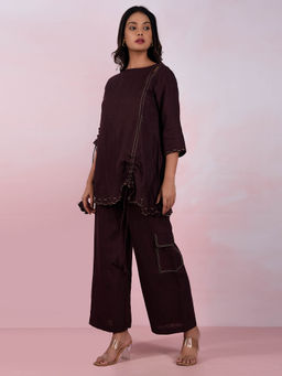 The House of Hemp - Women Latest Stylish Neck Hemp And Lyocell Brown Co-Ord (Set of 2)