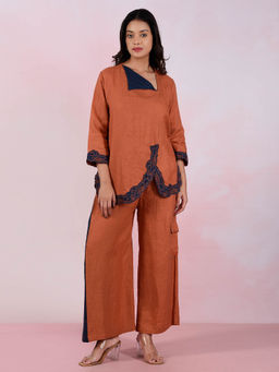 The House of Hemp - Women Latest Stylish Neck Hemp And Lyocell Brown Co-Ord (Set of 2)