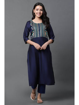 Aurelia - Women's Blue Geometric Embroidered Sequined Straight Kurta