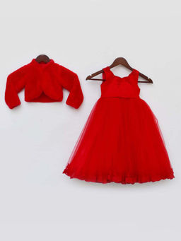 Fayon Kids - Red Net Gown with Red Shrug (Set of 2)