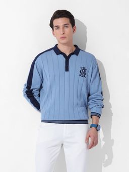 The Indian Garage Co - Blue Men Oversized Textured Polo T-shirt