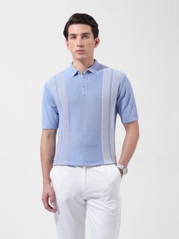 The Indian Garage Co - Blue Men Slim Fit Textured Polo T-shirt