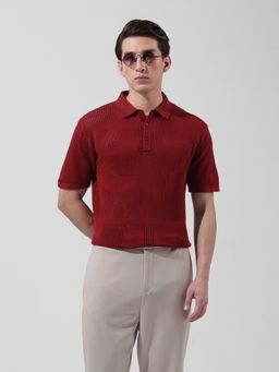 The Indian Garage Co - Men Slim Fit Textured Polo T-shirt
