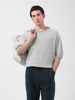 The Indian Garage Co - Green Men Oversized Textured Crew Neck T-shirt