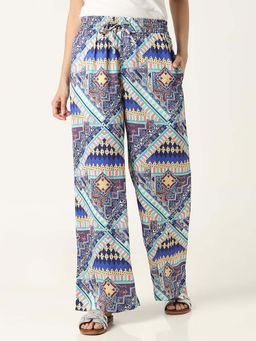 R&B - Blue Floral Polyester Pant