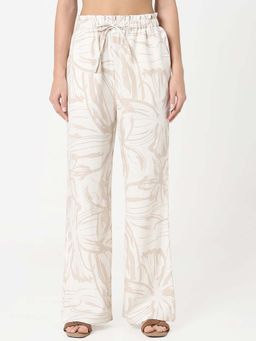 R&B - Beige Floral Viscose Rayon Trouser