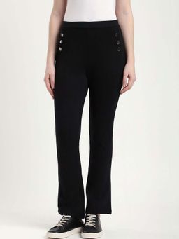 R&B - Black Solid Plain Polyester Pant