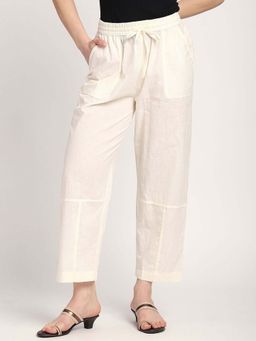 R&B - Off White Solid Plain Cotton Pant