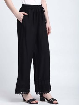 R&B - Black Solid Plain Rayon Pant