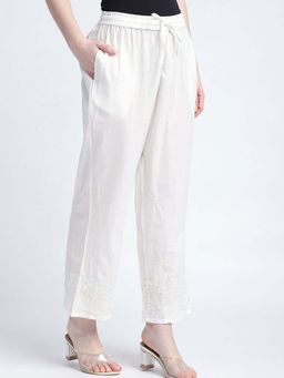R&B - White Solid Plain Blended Pant