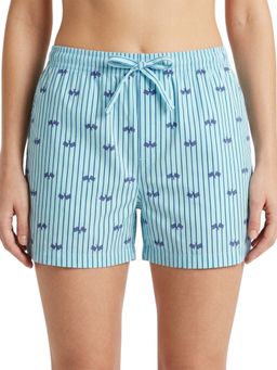 Bonjour - Blue Printed Cotton Blend Shorts