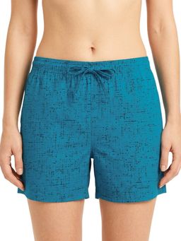 Bonjour - Teal Printed Cotton Blend Shorts