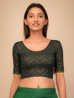 BINDIGASM'S ADVI - Green Raas Gold Foil Fancy Scallop Sleeve Stretchable Slip On Blouse