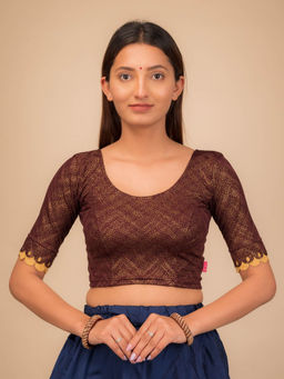 BINDIGASM'S ADVI - Brown Raas Gold Foil Fancy Scallop Sleeve Stretchable Slip On Blouse
